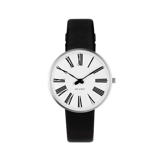 Billede af Arne Jacobsen - Roman Ur hvid skive og sort rem Ø34mm